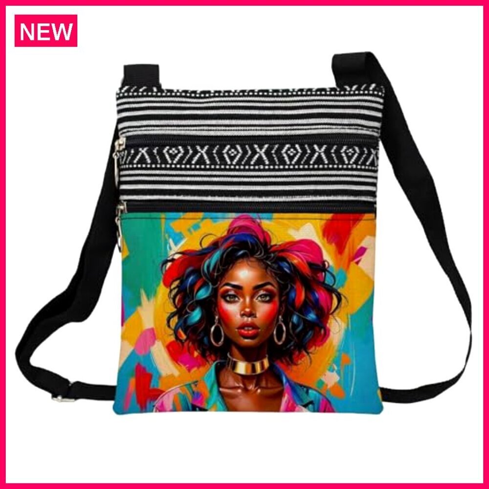 Small Crossbody Bag with Adjustable Strap, Zipper Pockets, Ethnic Pattern - Picture 2 of 8